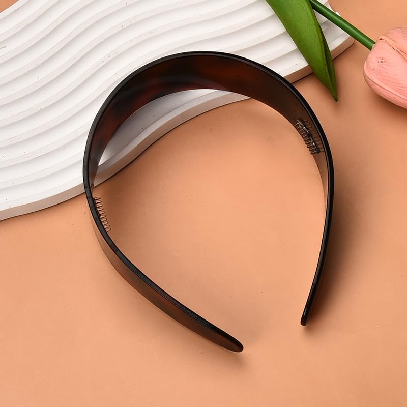 Kefley Acrylic Tortoise Shell Headband for Women’s Hair Wide Vintage Acetate Headband with Teeth Brown Plastic Hard Headbands Hairband Head Band No Crease Plain Resin Headbands French Style Hair Band Hoop - Image 3